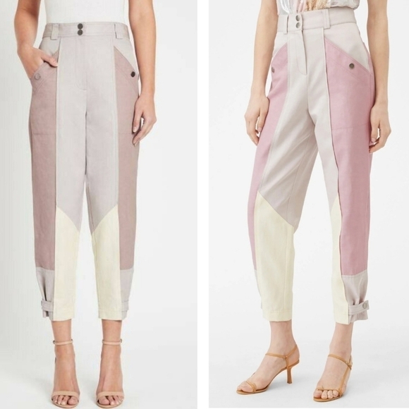 REBECCA TAYLOR COLOR BLOCK TWILL PANT TAPERED LEGS IN MULTI COMBO SIZE 0 - Picture 16 of 16